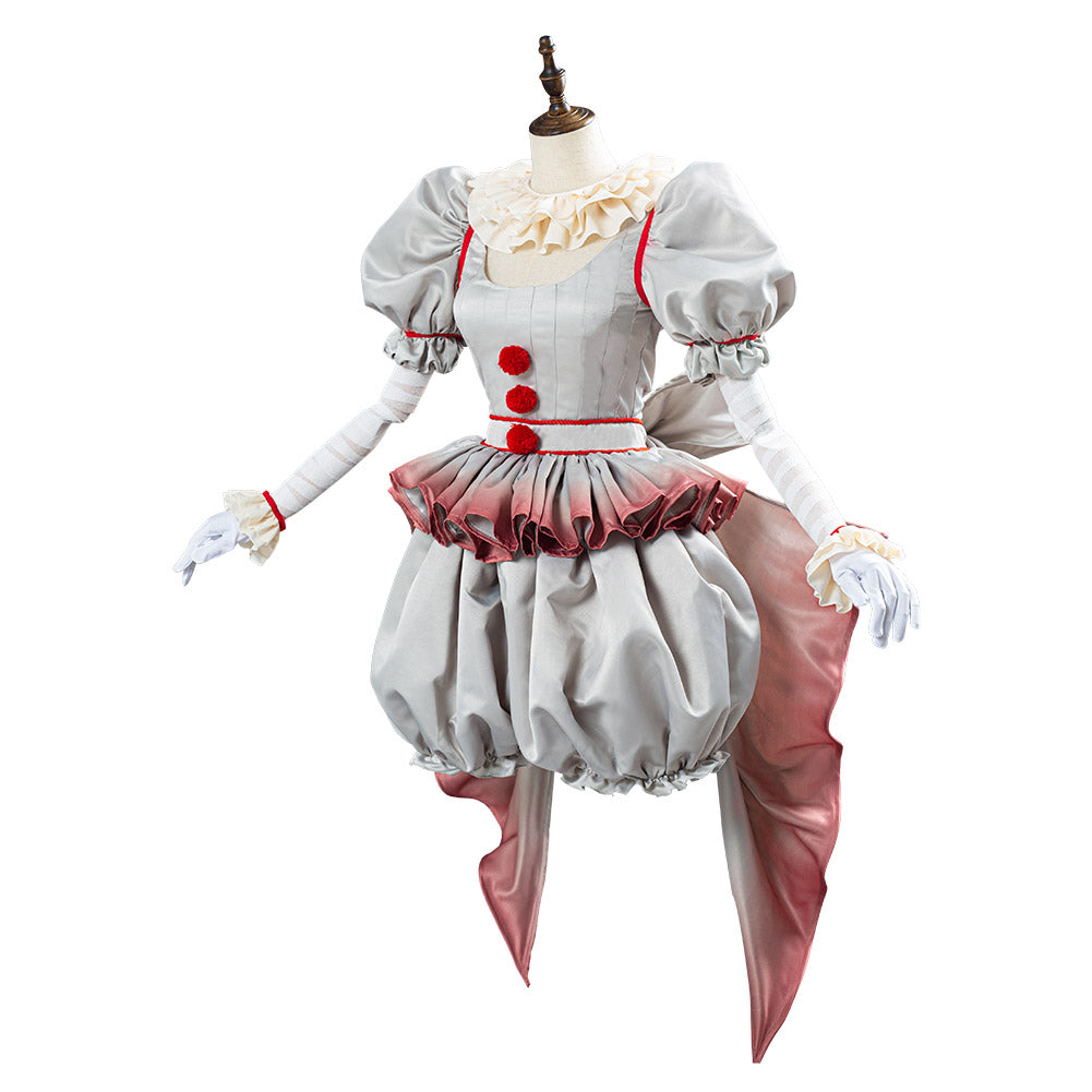 Movie Pennywise Cosplay Costume Horror Pennywise The Clown Costume Outfit for Women Girls Halloween Carnival