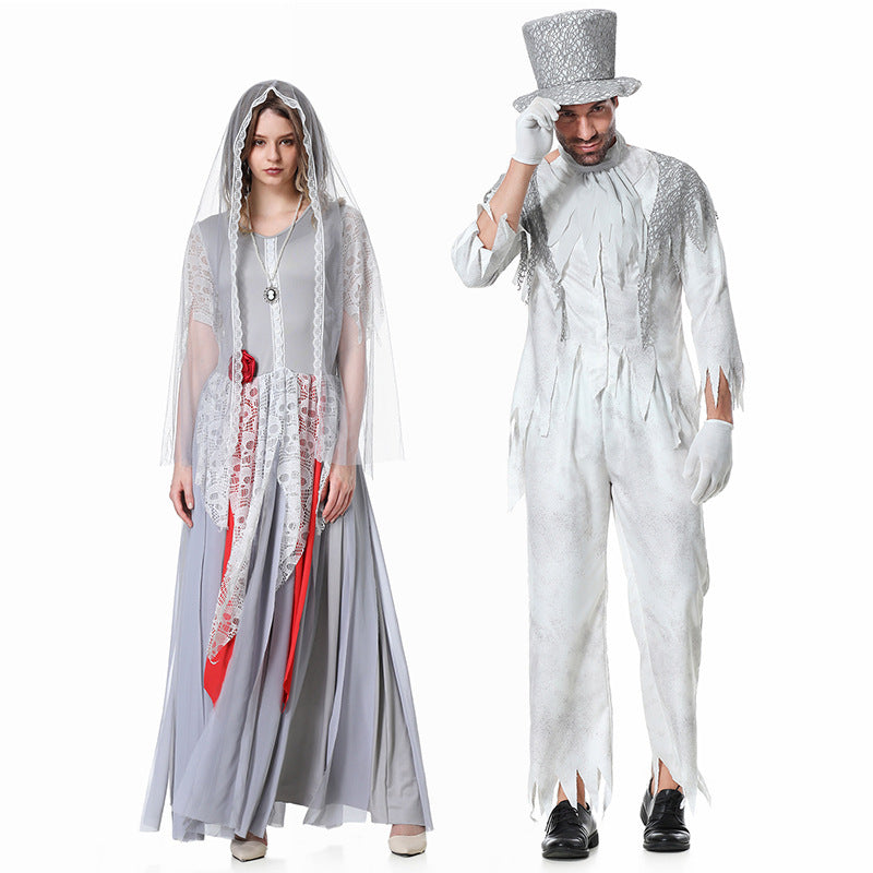 Halloween Couple Costume Zombie Bride Ghost Dress-up Suit Family Wedding Funny Party