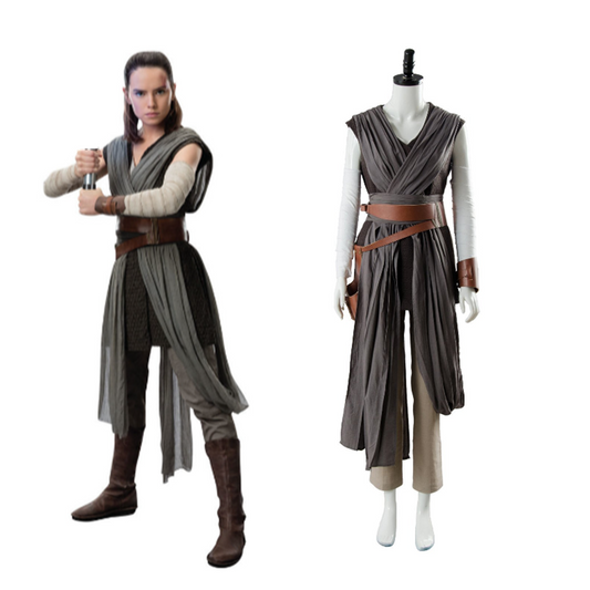 Movie Star Wars The Last Jedi Rey Gray Outfit Ver.2 Cosplay Costume Halloween Carnival Suit