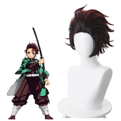 Anime Demon Slayer Tanjirou Wig Outfit Cosplay Halloween Carnival Props