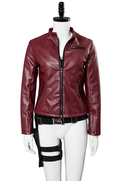 Game Resident Evil 2 Remake Claire Redfield Red Jacket Coat Outfit Halloween Cosplay Costume