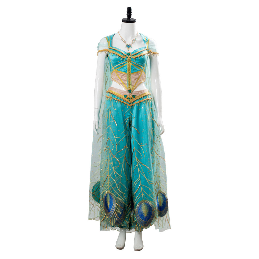 Aladdin The Movie Princess Jasmine Costume Naomi Scott Gown Blue Dress Cosplay Costume