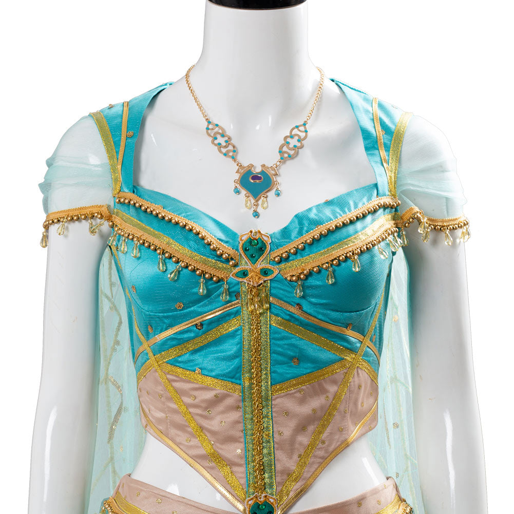 Aladdin The Movie Princess Jasmine Costume Naomi Scott Gown Blue Dress Cosplay Costume