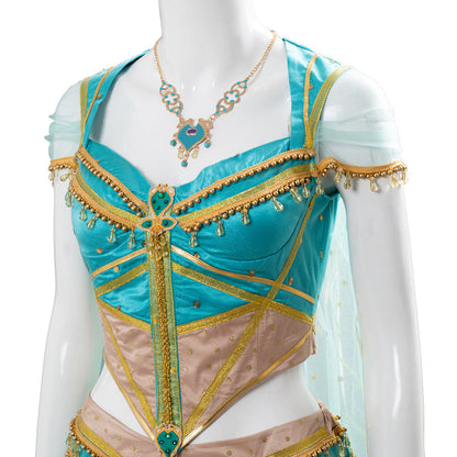 Aladdin The Movie Princess Jasmine Costume Naomi Scott Gown Blue Dress Cosplay Costume