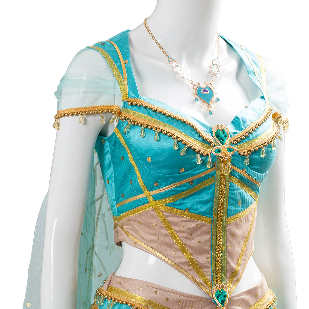 Aladdin The Movie Princess Jasmine Costume Naomi Scott Gown Blue Dress Cosplay Costume