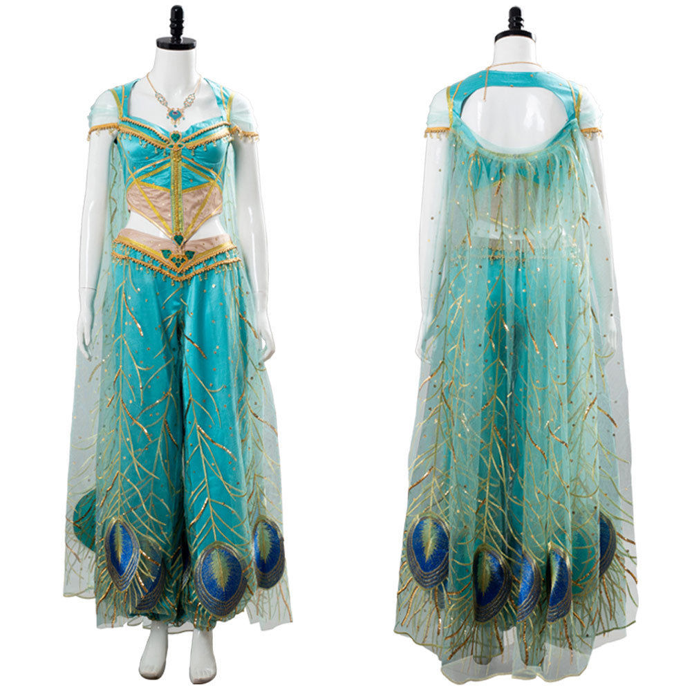 Aladdin The Movie Princess Jasmine Costume Naomi Scott Gown Blue Dress Cosplay Costume