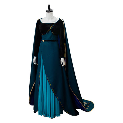 Movie Frozen 2 Queen Anna Coronation Gown Dress Dark Green Cosplay Costume Halloween Carnival Suit