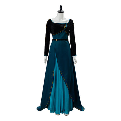 Movie Frozen 2 Queen Anna Coronation Gown Dress Dark Green Cosplay Costume Halloween Carnival Suit