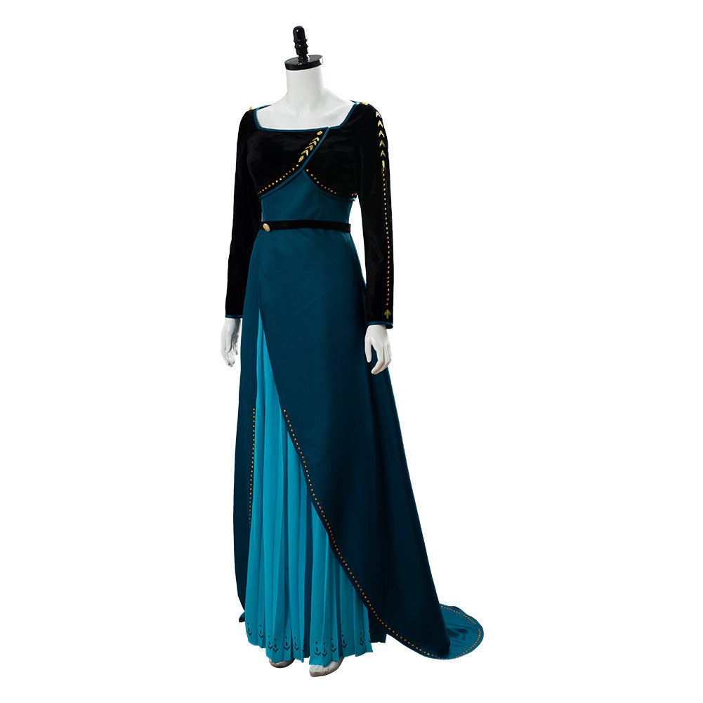 Movie Frozen 2 Queen Anna Coronation Gown Dress Dark Green Cosplay Costume Halloween Carnival Suit