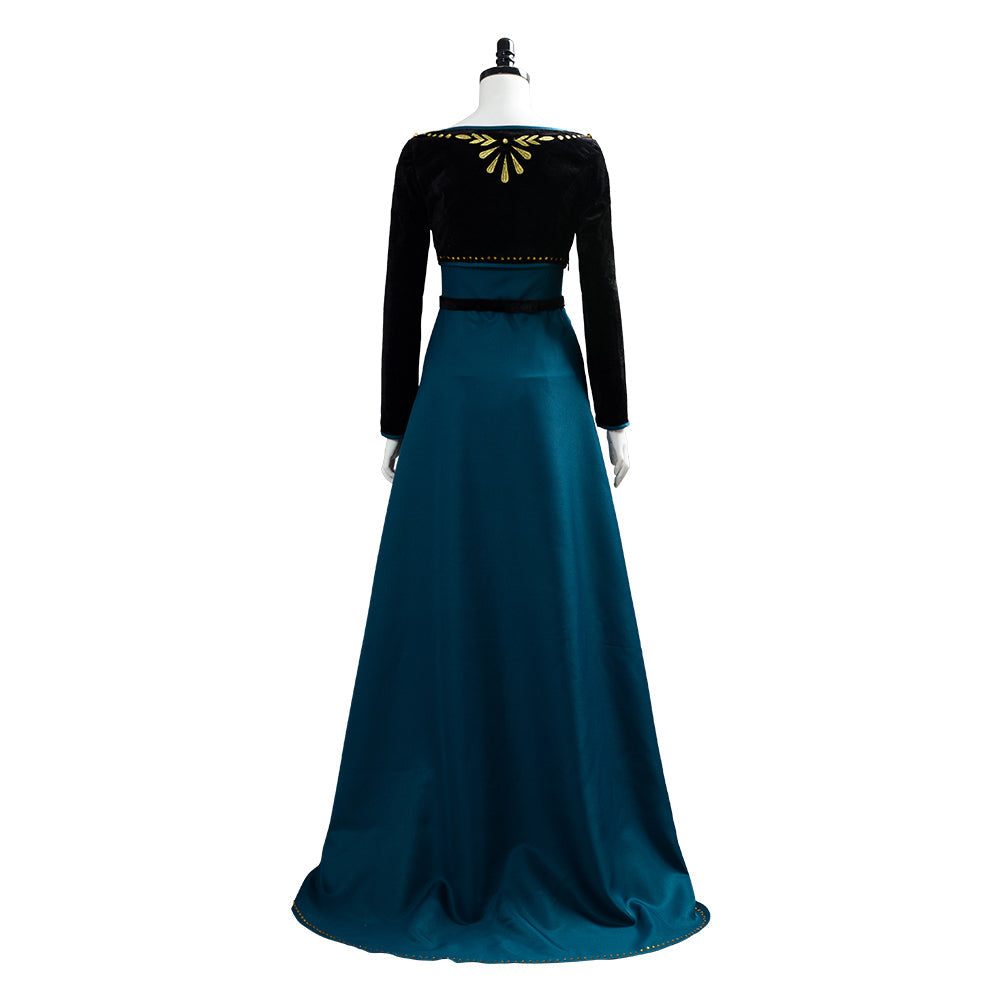 Movie Frozen 2 Queen Anna Coronation Gown Dress Dark Green Cosplay Costume Halloween Carnival Suit