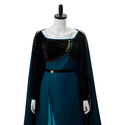 Movie Frozen 2 Queen Anna Coronation Gown Dress Dark Green Cosplay Costume Halloween Carnival Suit