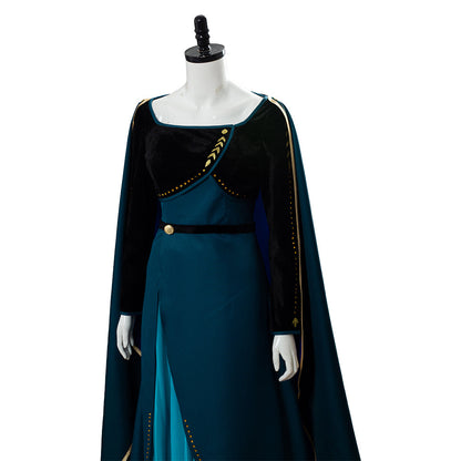 Movie Frozen 2 Queen Anna Coronation Gown Dress Dark Green Cosplay Costume Halloween Carnival Suit