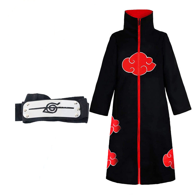 Anime Naruto Cosplay Costume Akatsuki Organization Clothes Red Cloud Cloak