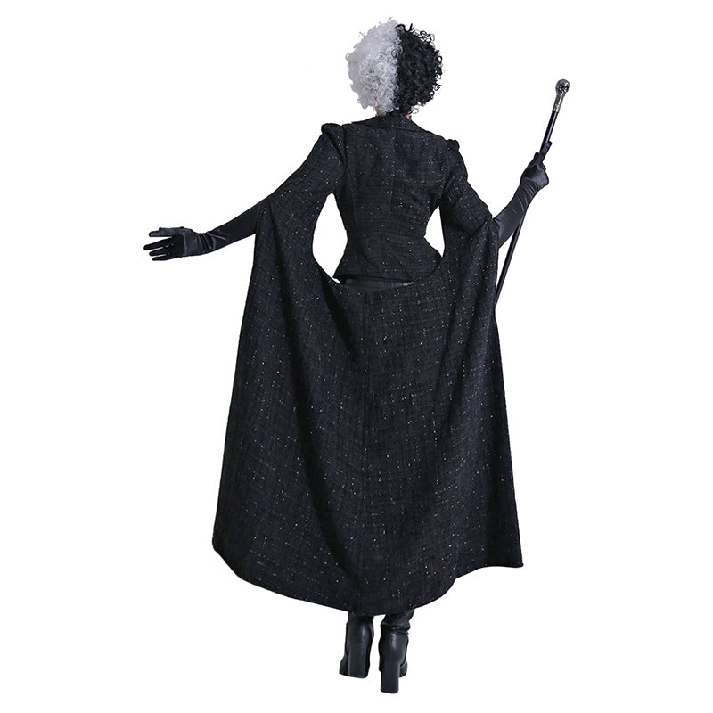 Movie Cruella Cosplay Costume Black Coat Outfits Halloween Carnival Suit