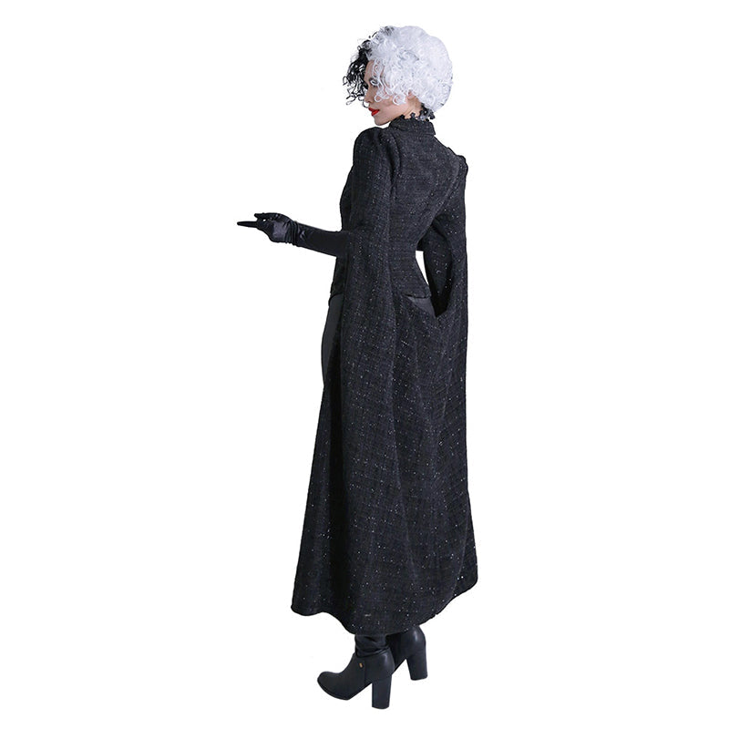 Movie Cruella Cosplay Costume Black Coat Outfits Halloween Carnival Suit