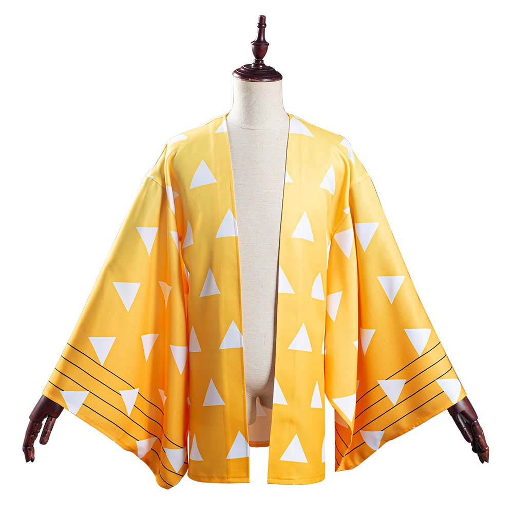 Anime Zenitsu Yellow Kimono Coat Cosplay Costume Halloween Suit