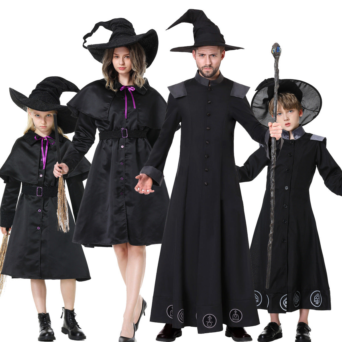 Halloween Parent-Child Group Witch Wizard Black Magic Performance Cosplay Costumes