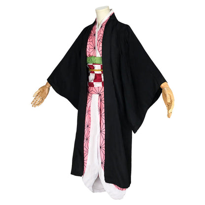 Adult Demon Slayer Anime Nezuko Pink Kimono Uniform Outfit Cosplay Costume Halloween Carnival Suit