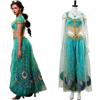 Aladdin The Movie Princess Jasmine Costume Naomi Scott Gown Blue Dress Cosplay Costume