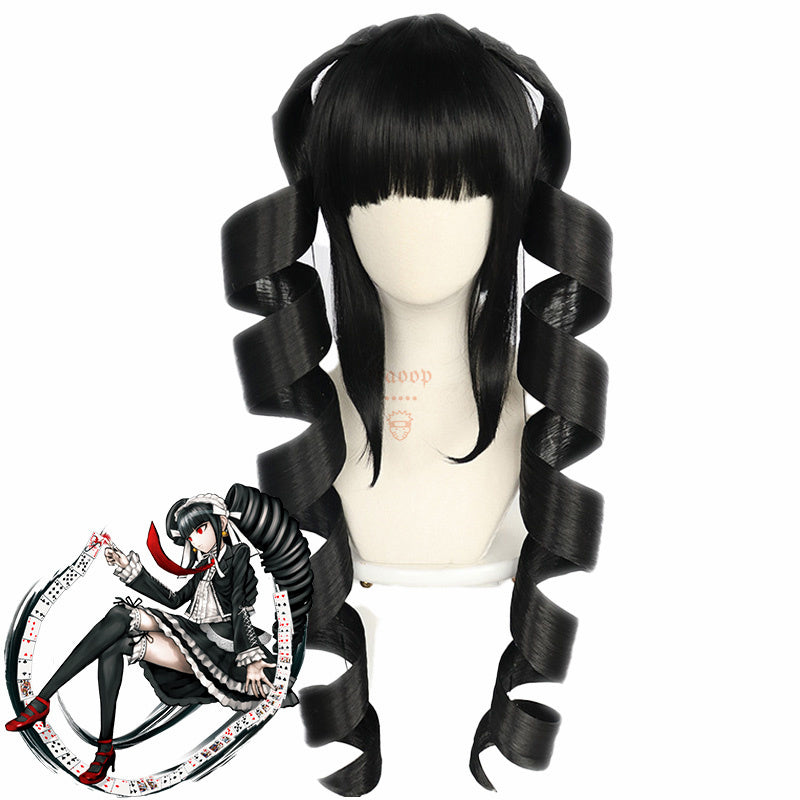 DanganRonpa Celestia Ludenberg Lange schwarze Cosplay-Perücke