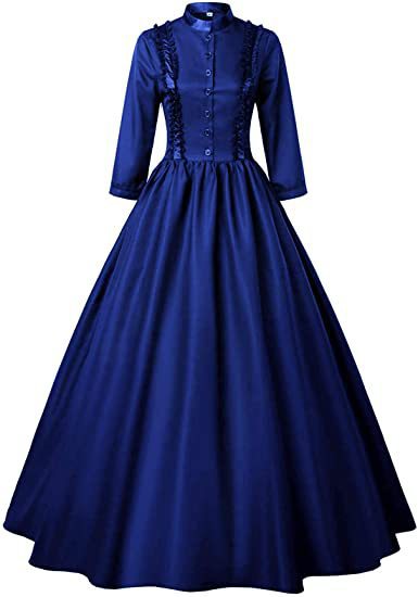 Medieval Gothic Victorian Era High-Waisted Large Flared Dress