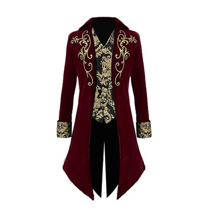 Medieval Men's Steampunk Swallowtail Baroque Patterns Jacket Gothic Court Evening Suit