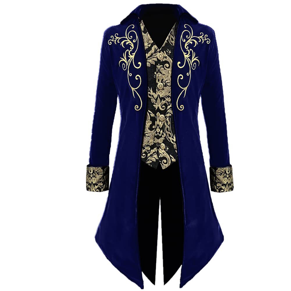 Medieval Men's Steampunk Swallowtail Baroque Patterns Jacket Gothic Court Evening Suit