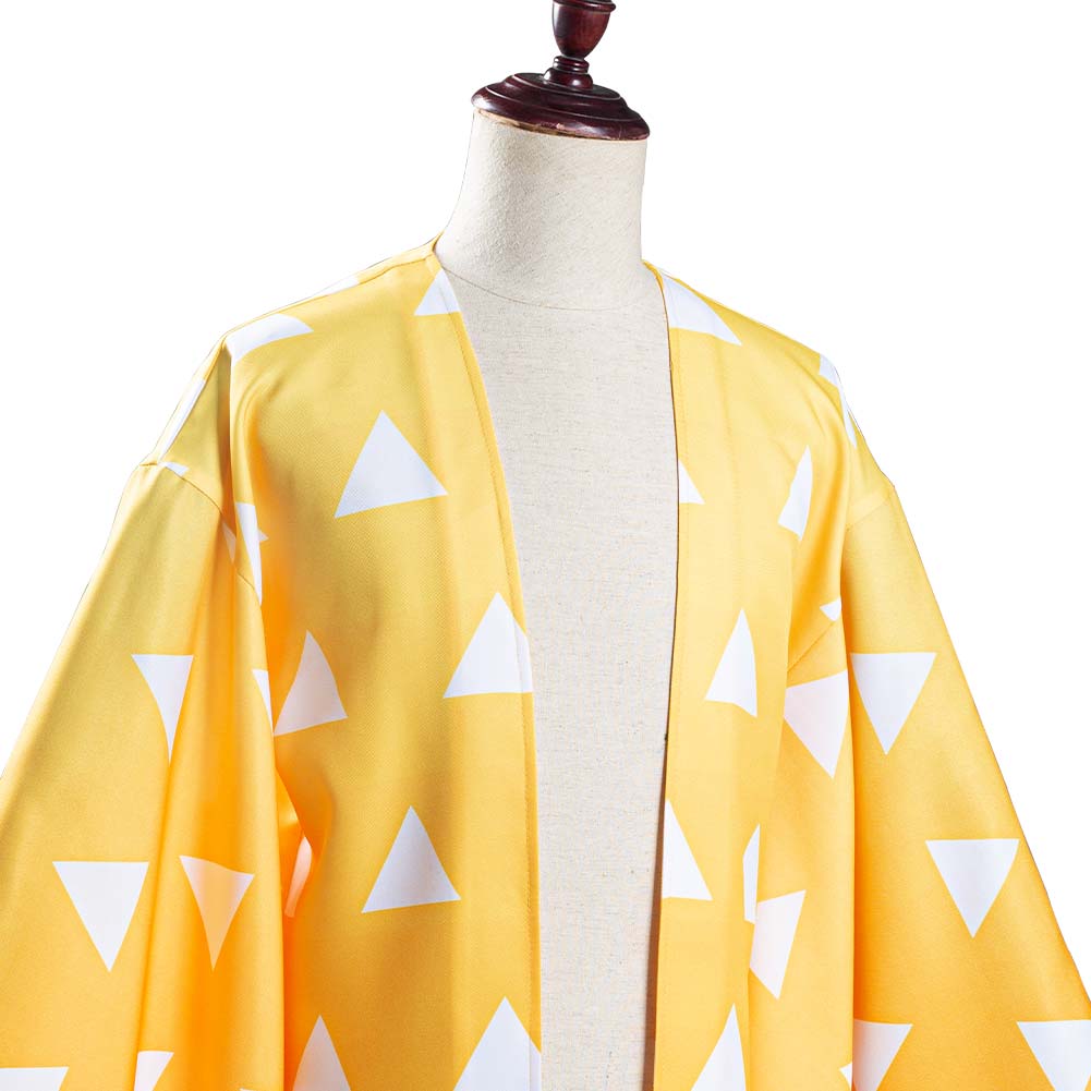 Anime Zenitsu Yellow Kimono Coat Cosplay Costume Halloween Suit