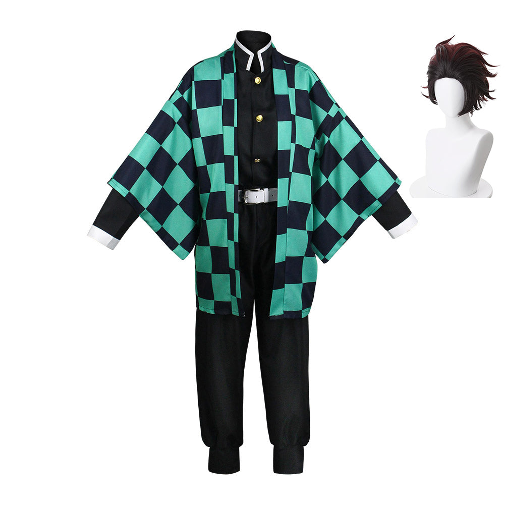 Anime Demon Slayer Adult Tanjirou Green Kimono Outfit Set Cosplay Costume Halloween Suit