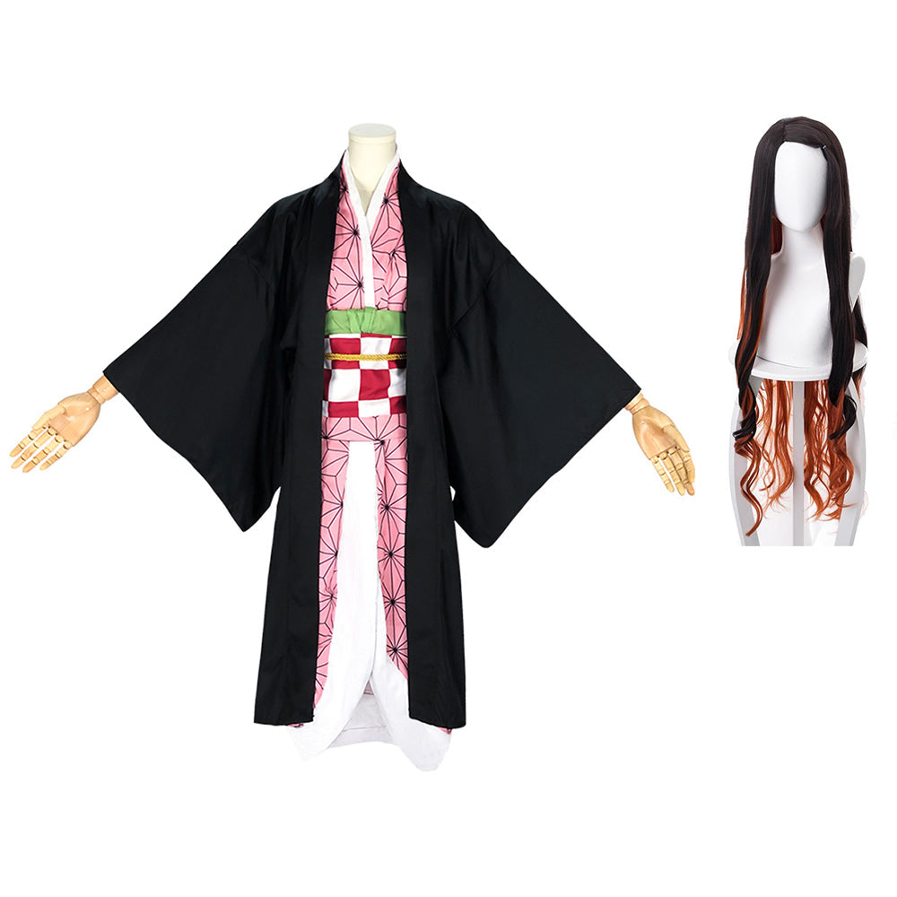 Adult Demon Slayer Anime Nezuko Pink Kimono Uniform Outfit Cosplay Costume Halloween Carnival Suit