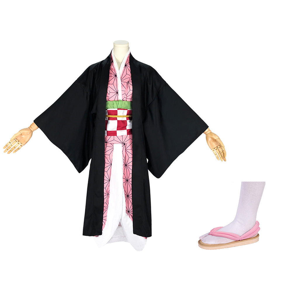 Adult Demon Slayer Anime Nezuko Pink Kimono Uniform Outfit Cosplay Costume Halloween Carnival Suit