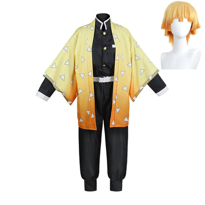 Anime Demon Slayer Adult Agatsuma Zentisu Yellow Uniform Outfit Set Cosplay Costume Halloween Carnival Suit