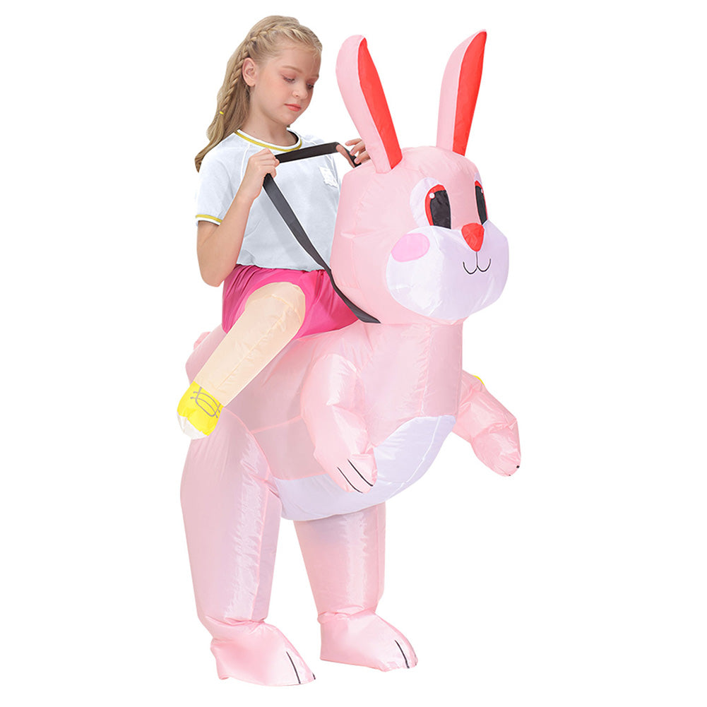 Adult Kids Easter Pink Rabbit Inflatable Outfits Monster Mascot Cosplay Costume Halloween Carnival Suit