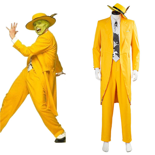 Movie The Mask Jim Carrey Yellow Suit Men Uniform Outfit Cosplay Costume Halloween Carnival Costume