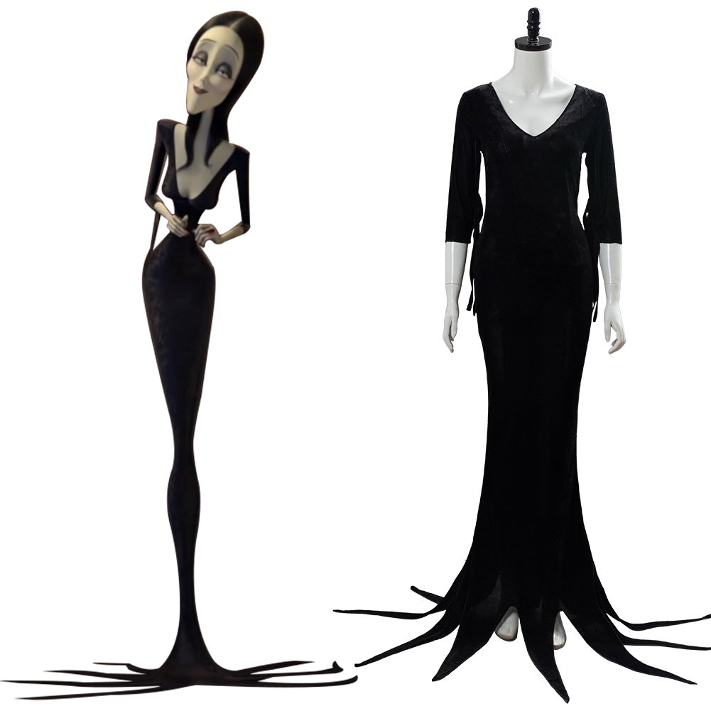 TV Series The Addams Family Morticia Black Dress Cosplay Costume Outfit Halloweem Suit