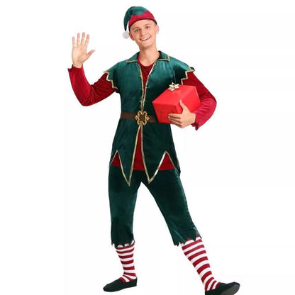 Christmas Couple Performance Costumes Red and Green Colorblock Elf Cosply Costumes