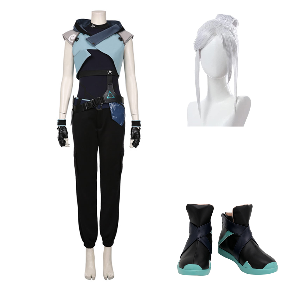 Game Valorant Jett Blue Jumpsuit Outfit Cosplay Costume Halloween Carnival Suit