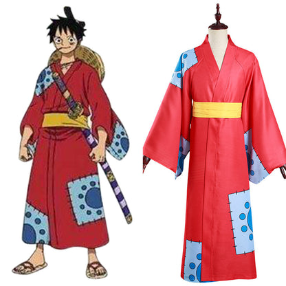 Anime One Piece Kimono Outfit Wano Country Monkey D. Luffy Halloween Carnival Suit Cosplay Costume