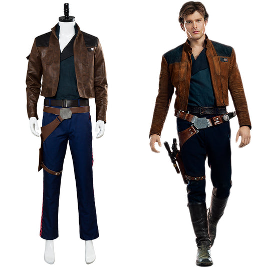 Movie Star Wars Han Solo Brown Jacket Set Outfit Cosplay Costume Halloween Carnival Suit