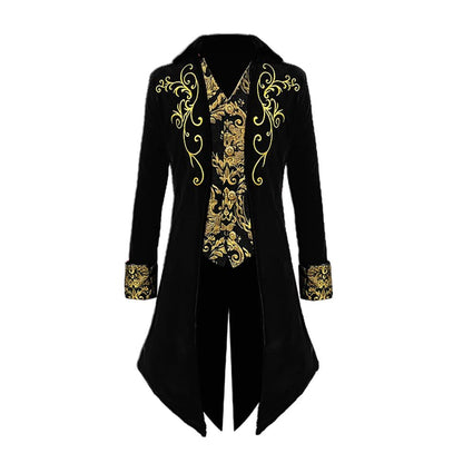 Medieval Men's Steampunk Swallowtail Baroque Patterns Jacket Gothic Court Evening Suit