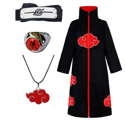 Anime Naruto Cosplay Costume Akatsuki Organization Clothes Red Cloud Cloak