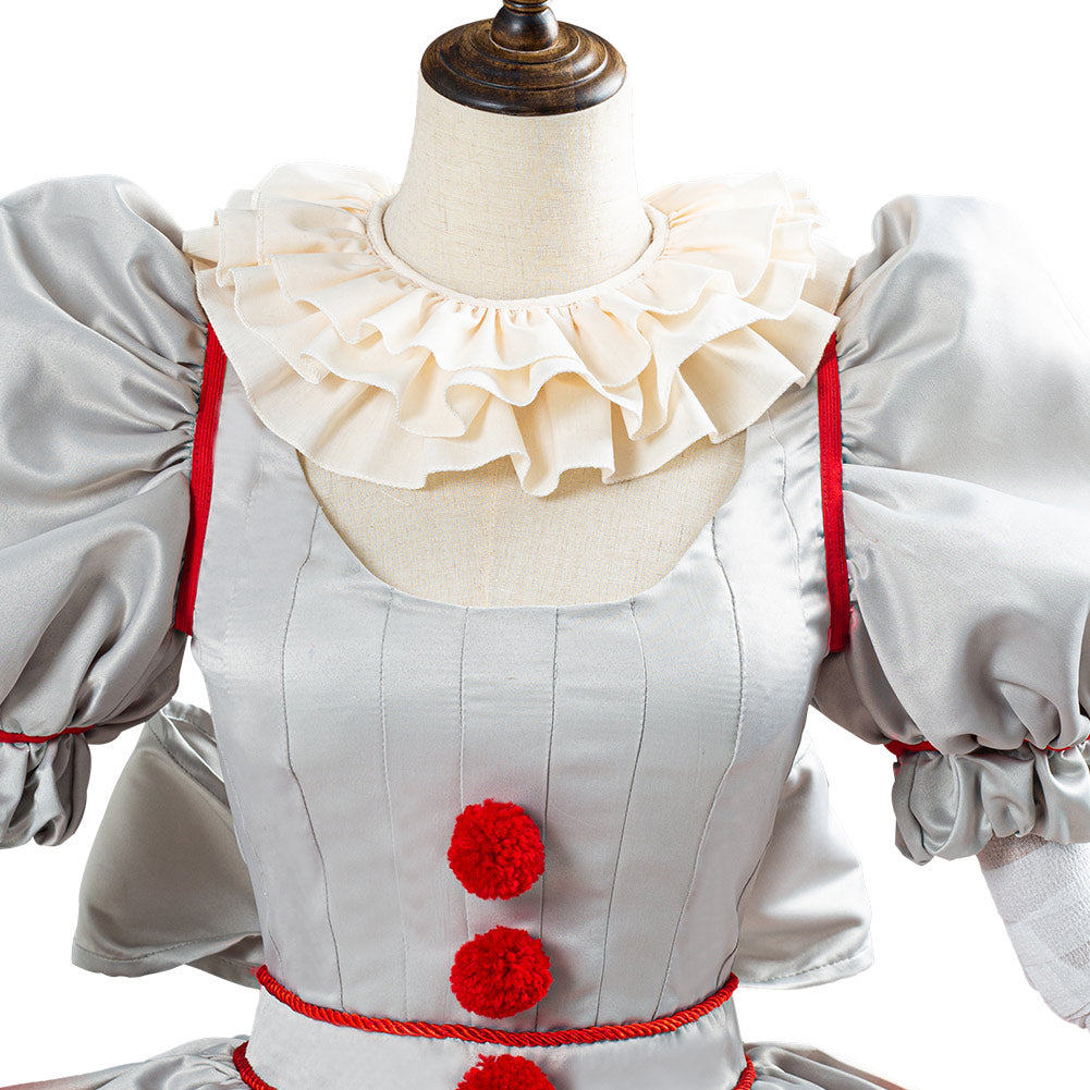 Movie Pennywise Cosplay Costume Horror Pennywise The Clown Costume Outfit for Women Girls Halloween Carnival