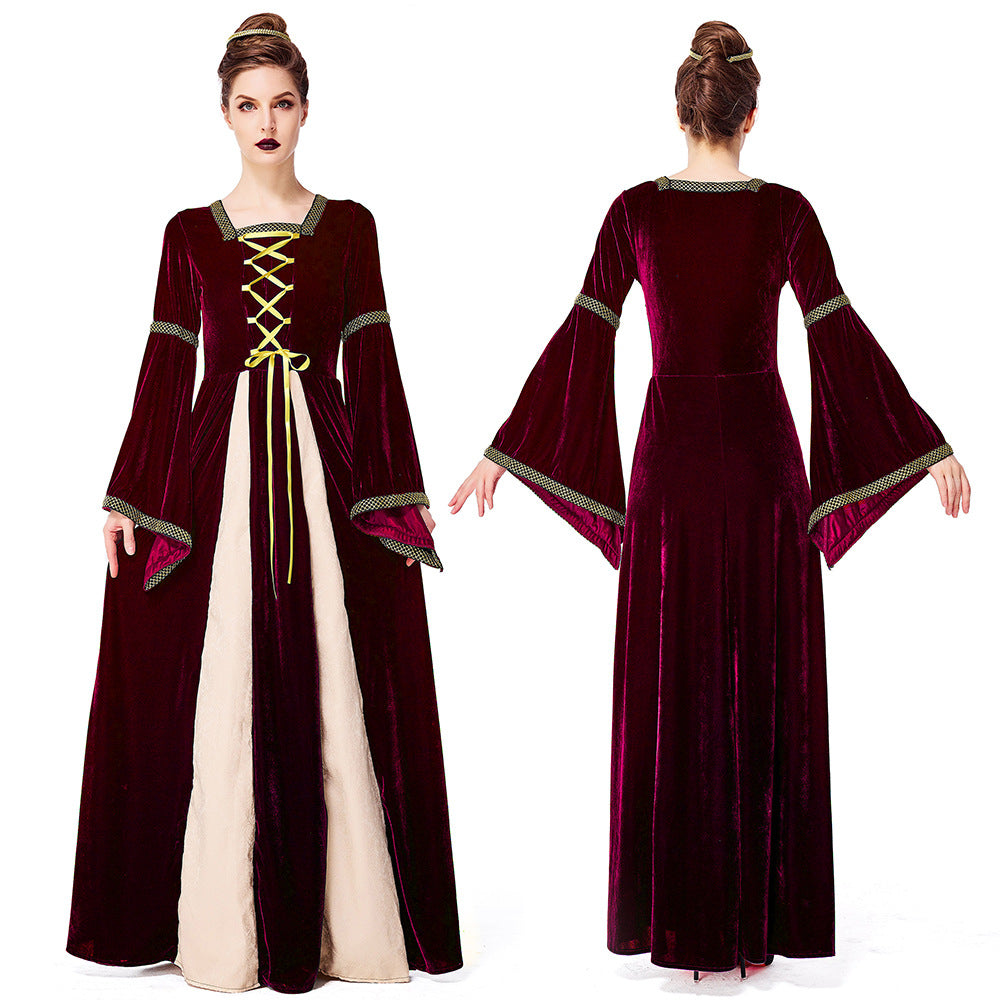 Medieval Court Velvet Long Dress Halloween Costume