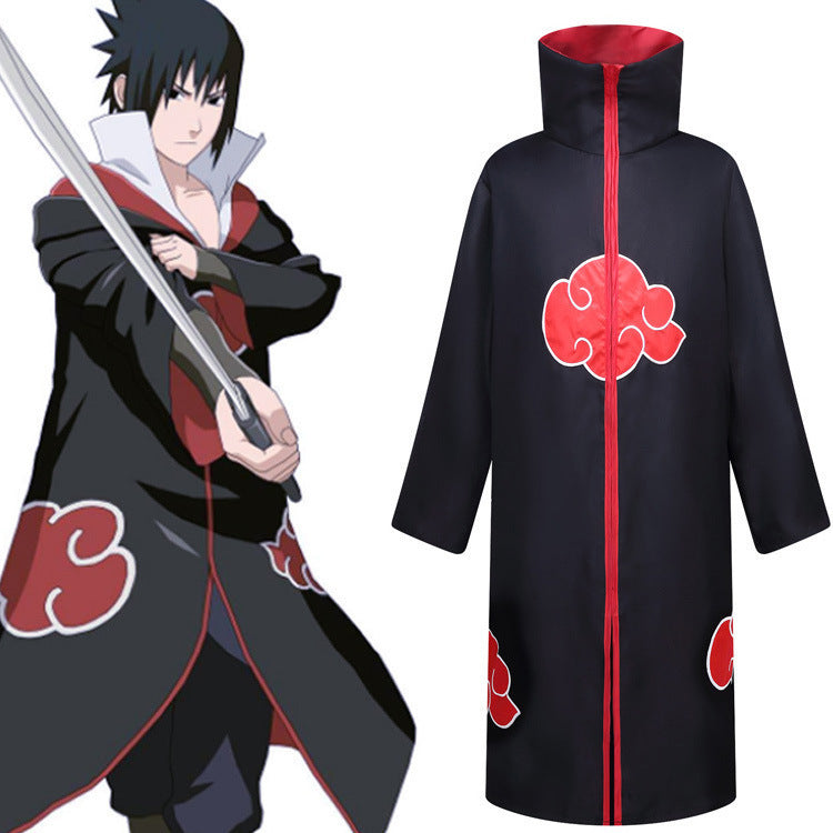 Anime Naruto Cosplay Costume Akatsuki Organization Clothes Red Cloud Cloak