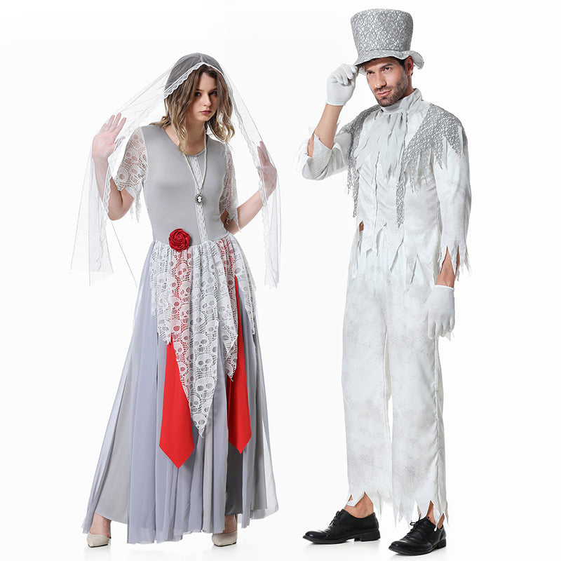 Halloween Couple Costume Zombie Bride Ghost Dress-up Suit Family Wedding Funny Party