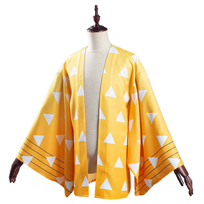 Anime Zenitsu Yellow Kimono Coat Cosplay Costume Halloween Suit