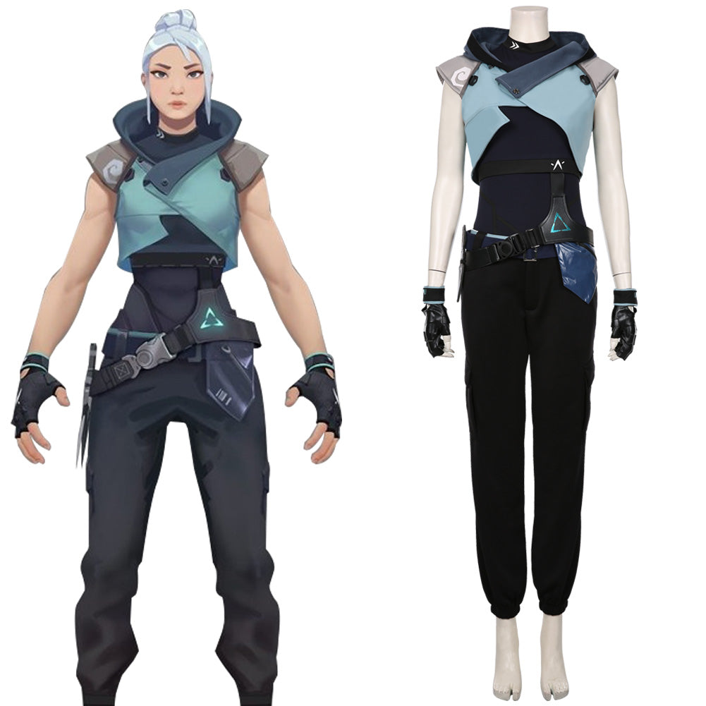 Game Valorant Jett Blue Jumpsuit Outfit Cosplay Costume Halloween Carnival Suit