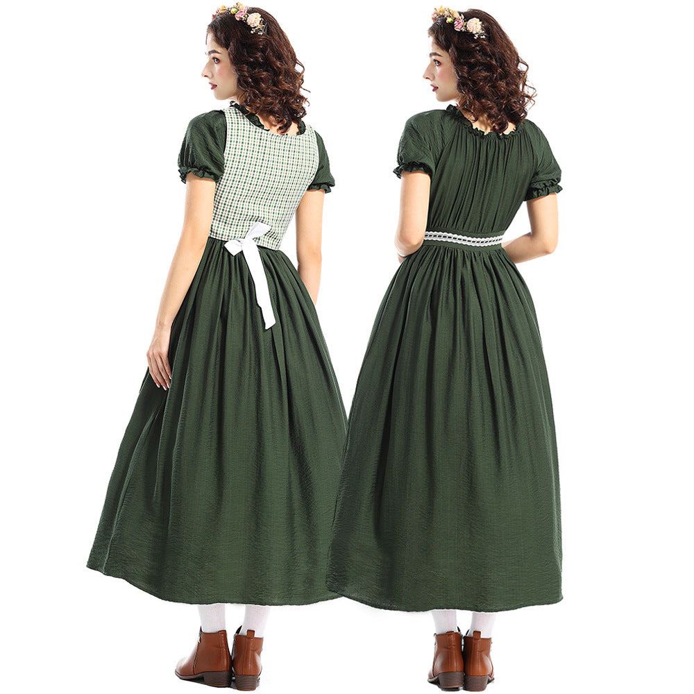 Medieval Green Plaid Pastoral Style Dress