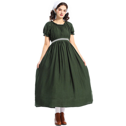 Medieval Green Plaid Pastoral Style Dress