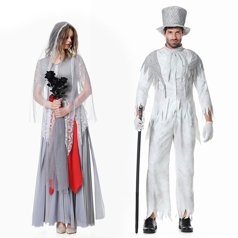 Halloween Couple Costume Zombie Bride Ghost Dress-up Suit Family Wedding Funny Party